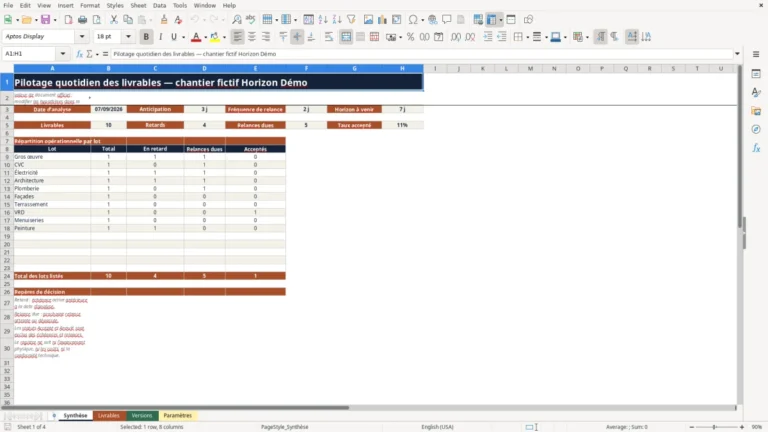 Aperçu de Calendrier des livrables chantier Excel