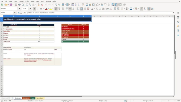 Aperçu de Matrice des interfaces entre lots Excel pour chantier