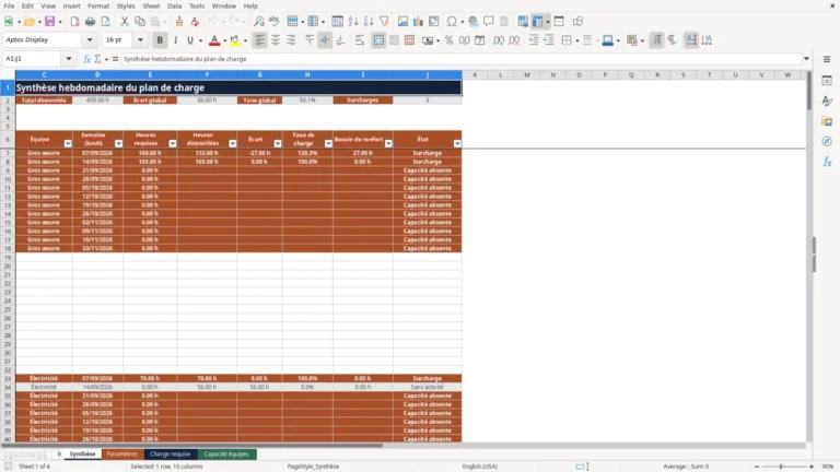 Aperçu de Plan de charge équipes chantier Excel