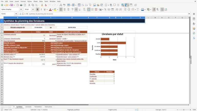 Aperçu de Planning des livraisons chantier Excel à renseigner