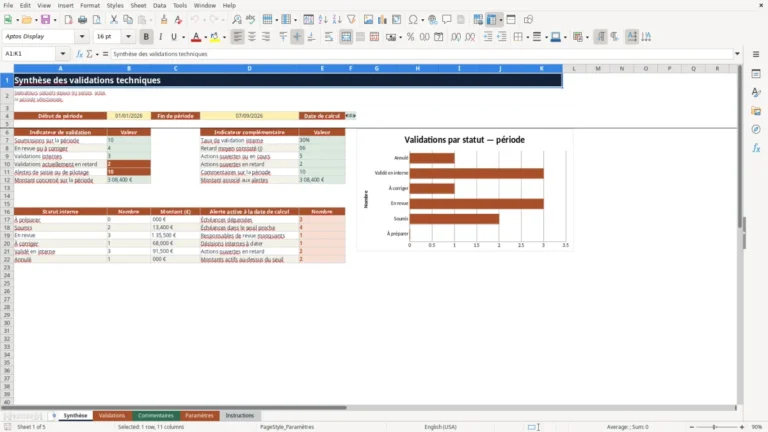 Aperçu de Suivi des validations techniques de chantier Excel